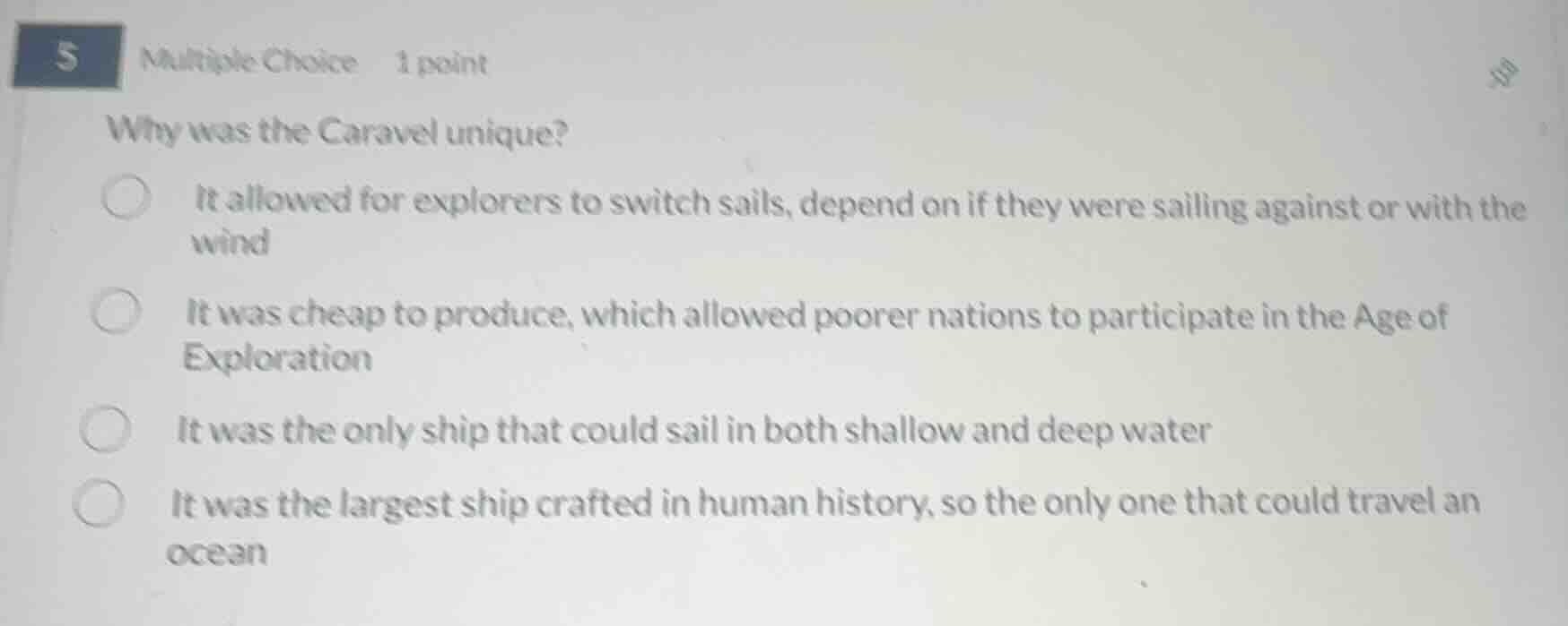 5 multiple choice 1 point why was the caravel unique? it allowed for ex…