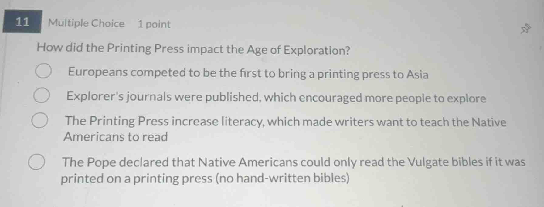 11 multiple choice 1 point how did the printing press impact the age of…
