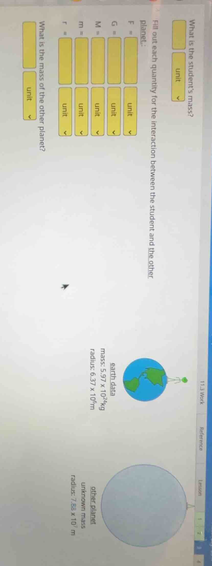 what is the students mass? unit fill out each quantity for the interact…