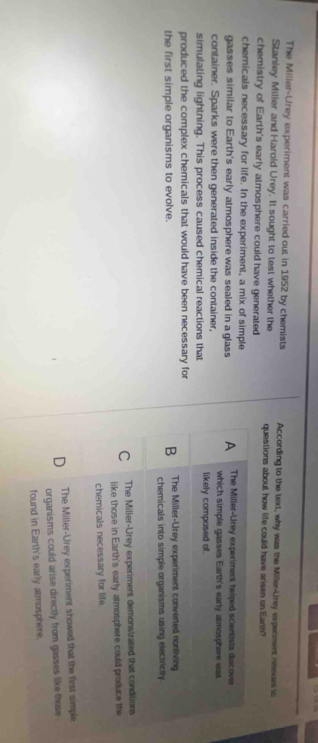 the miller-urey experiment was carried out in 1952 by chemists stanley …