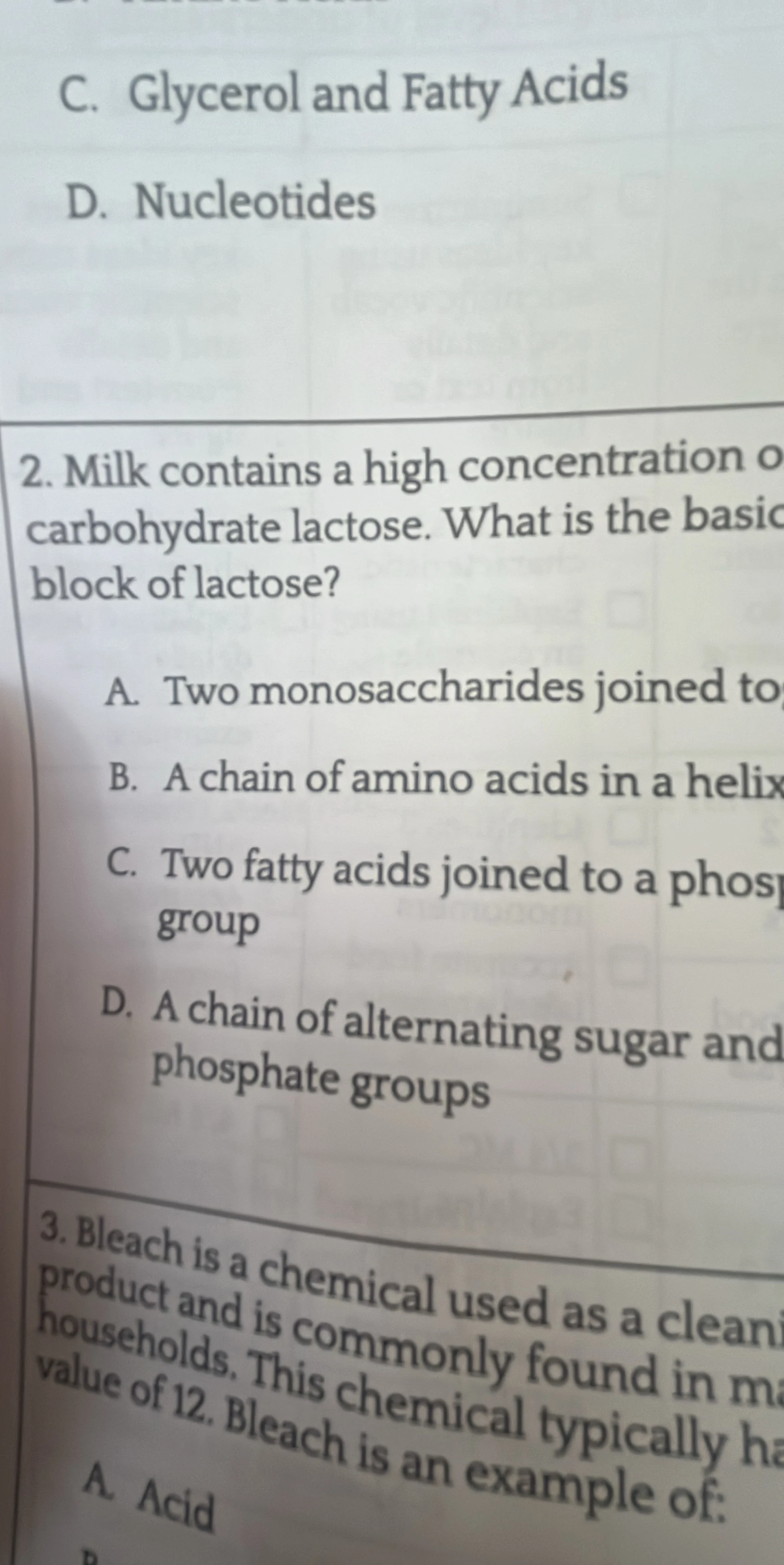 2. milk contains a high concentration o carbohydrate lactose. what is t…