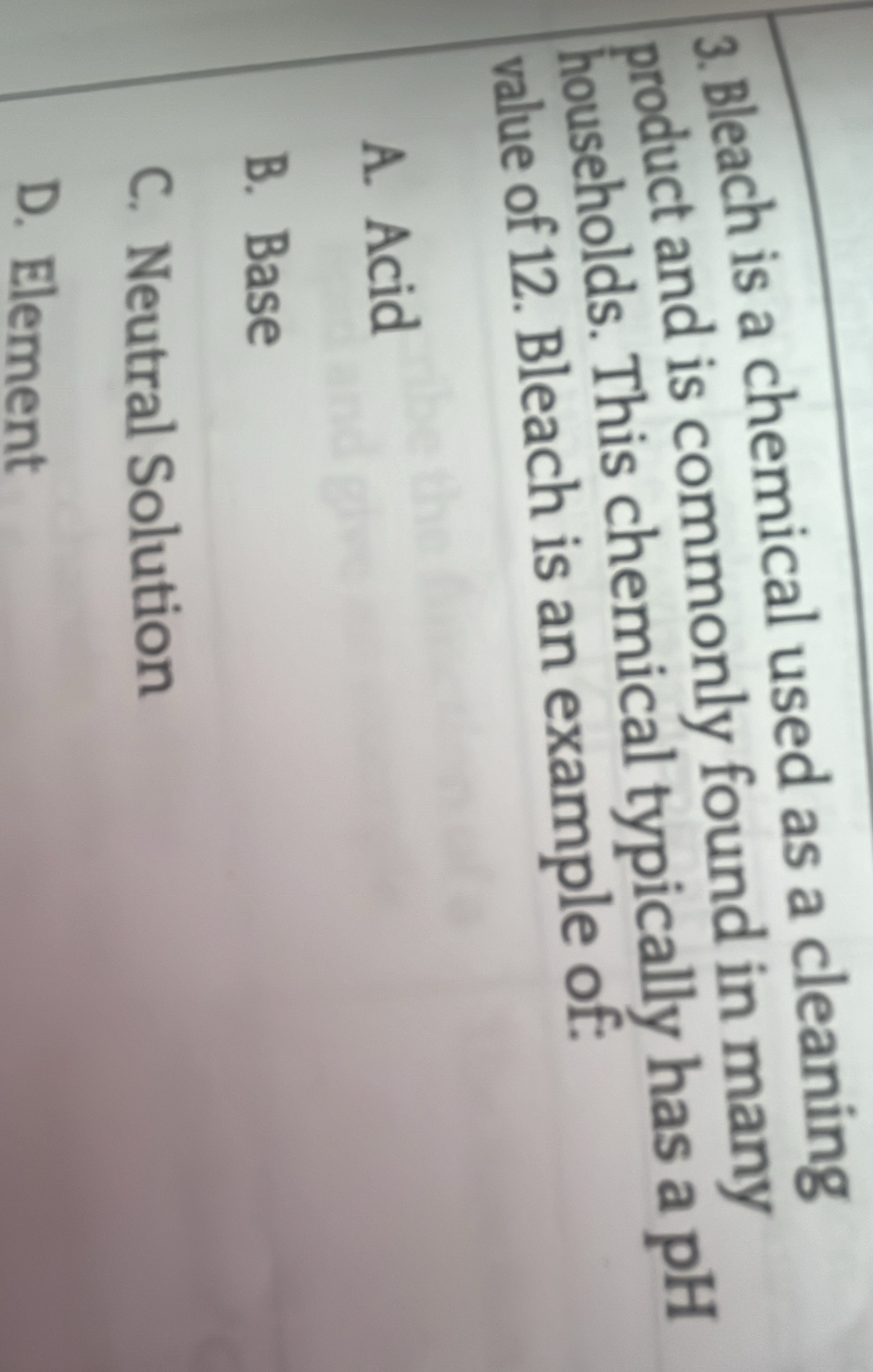 3. bleach is a chemical used as a cleaning product and is commonly foun…