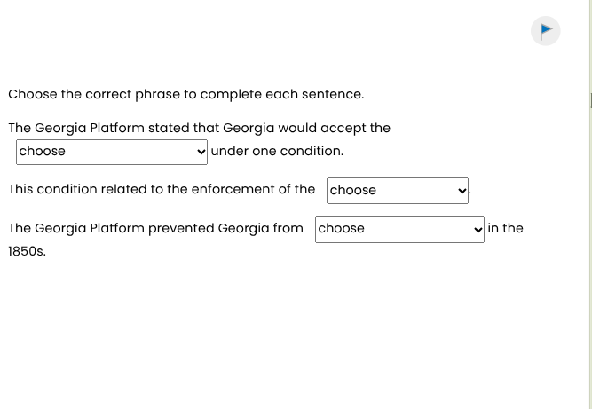 choose the correct phrase to complete each sentence. the georgia platfo…