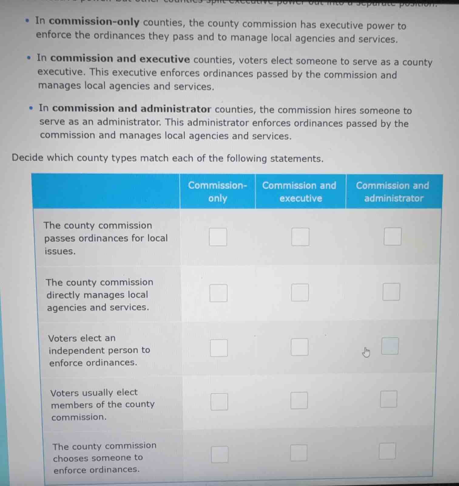 • in commission-only counties, the county commission has executive powe…