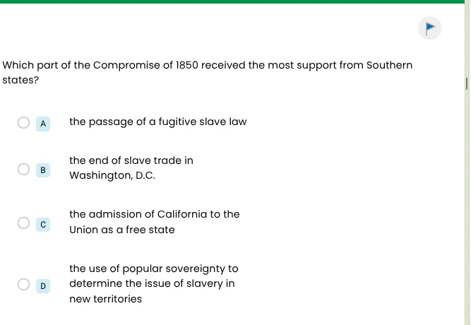 which part of the compromise of 1850 received the most support from sou…