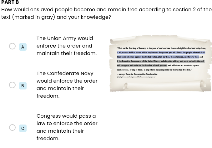 part b how would enslaved people become and remain free according to se…