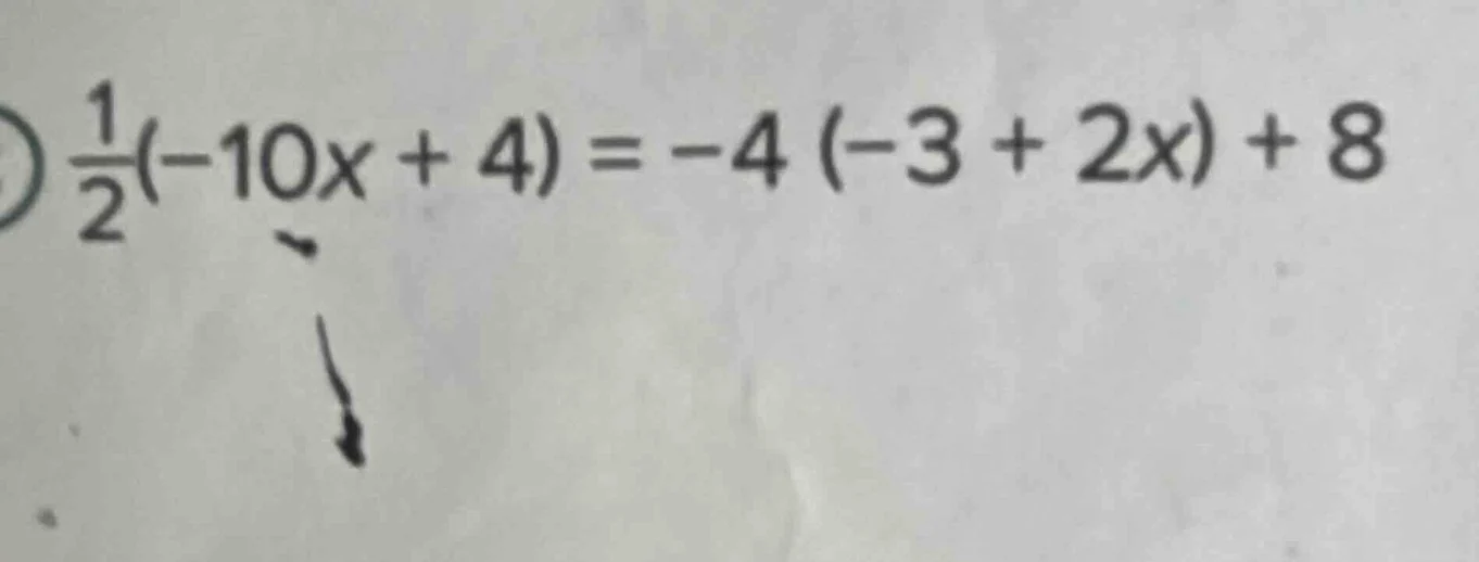(\frac{1}{2}(-10x + 4) = -4(-3 + 2x) + 8)
