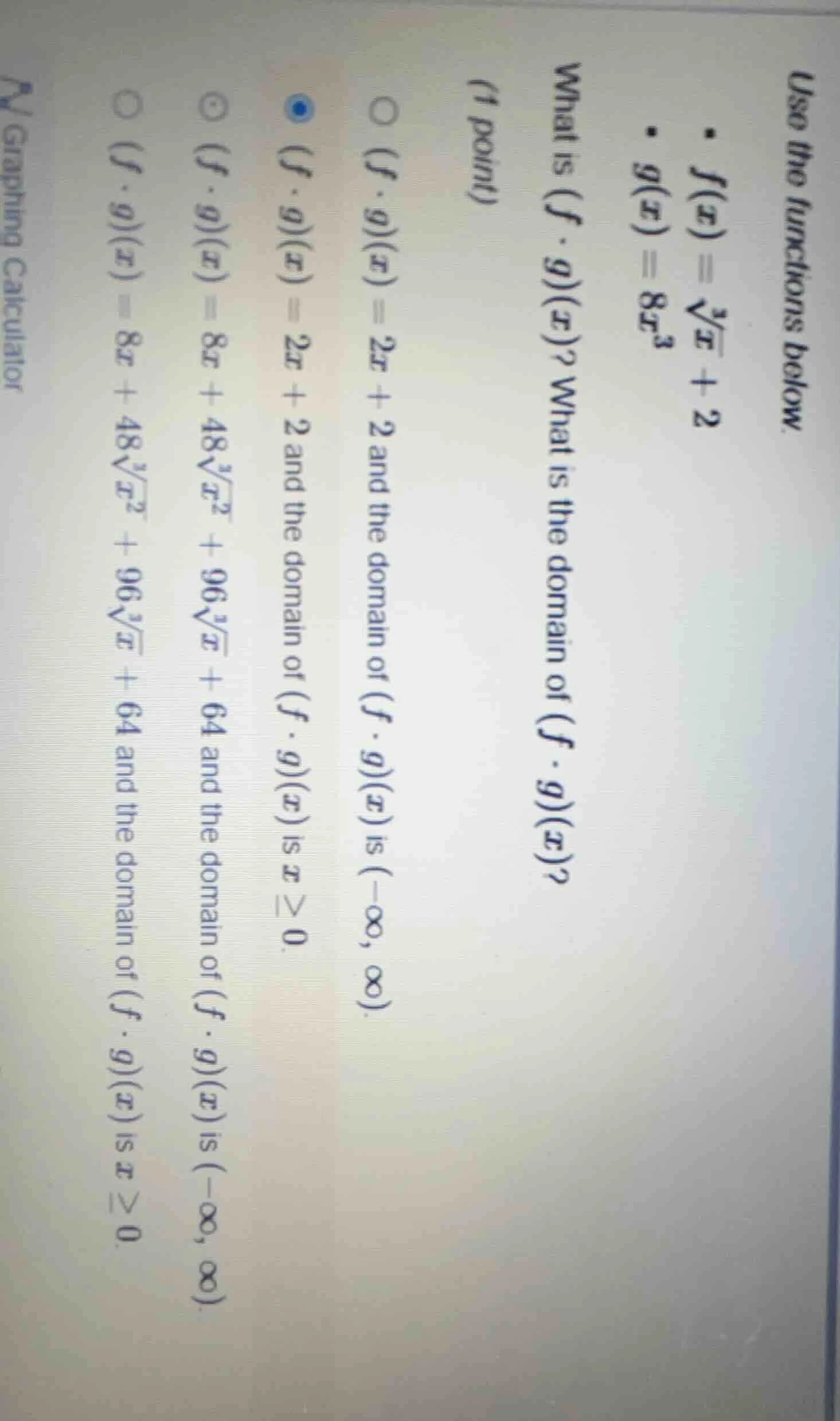 use the functions below. - $f(x) = \\sqrt3{x}+2$ - $g(x) = 8x^3$ what i…