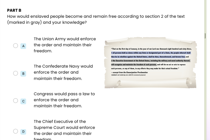 part b how would enslaved people become and remain free according to se…