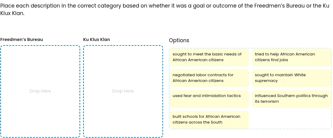 place each description in the correct category based on whether it was …