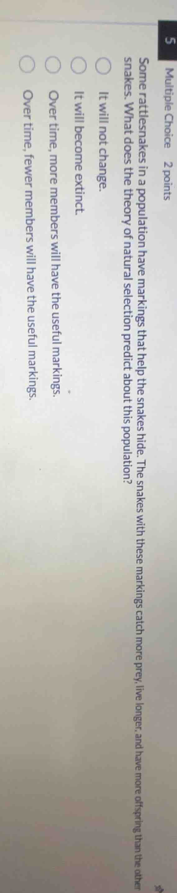 multiple choice 2 points some rattlesnakes in a population have marking…