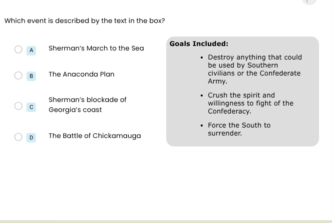 which event is described by the text in the box? a sherman’s march to t…