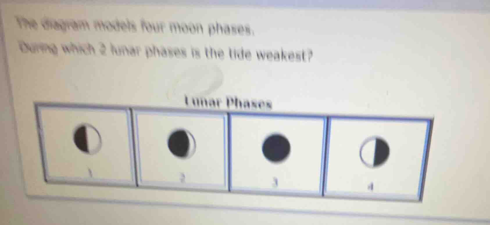 the diagram models four moon phases. during which 2 lunar phases is the…