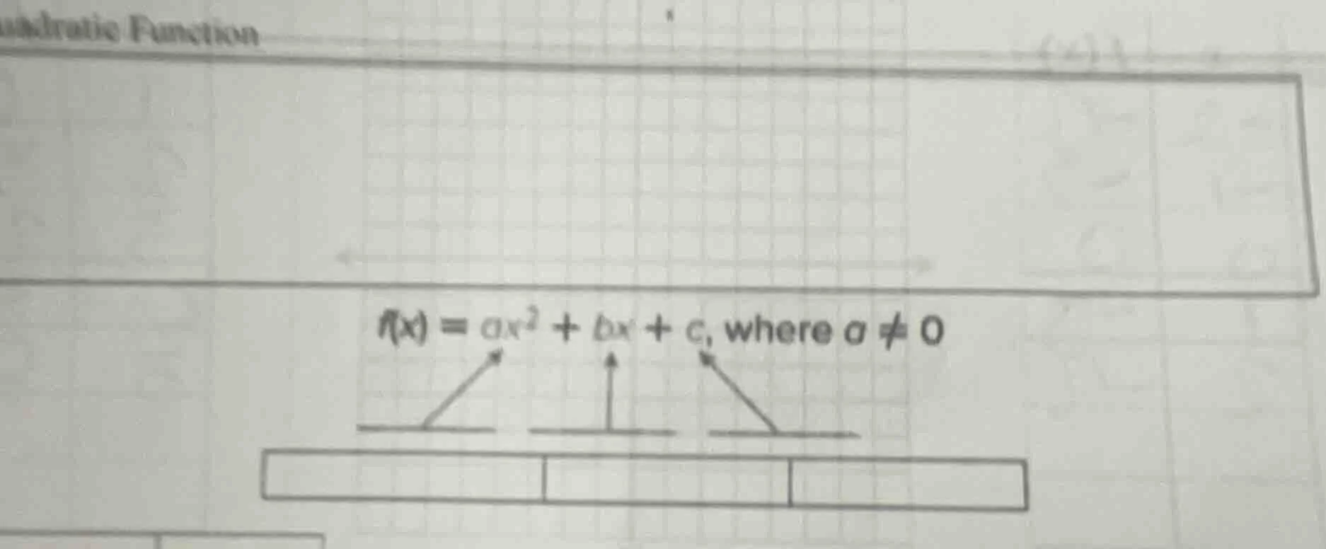 quadratic function $f(x) = ax^2 + bx + c$, where $a \ eq 0$