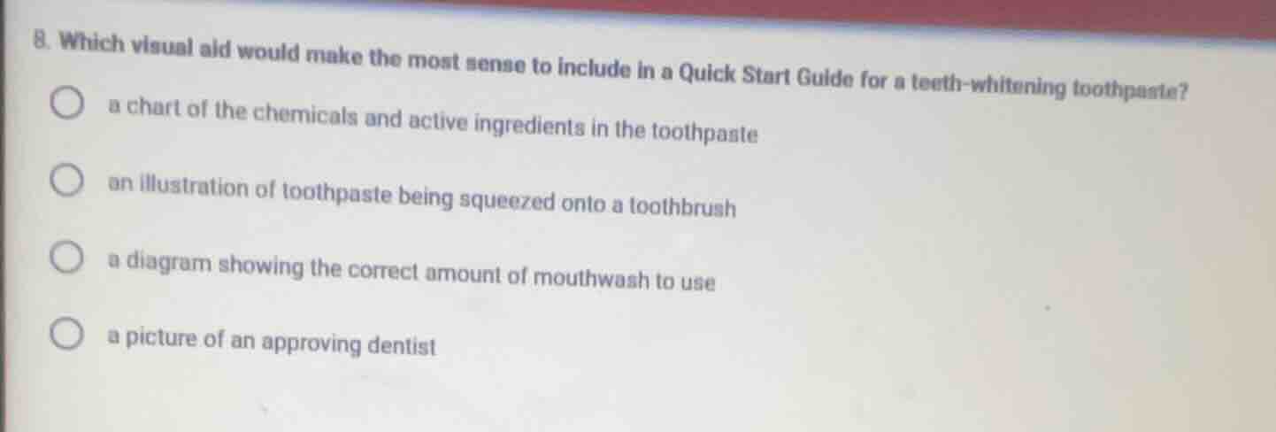 8. which visual aid would make the most sense to include in a quick sta…