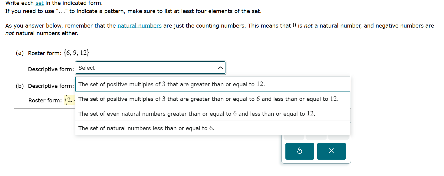 write each set in the indicated form. if you need to use \...\ to indic…