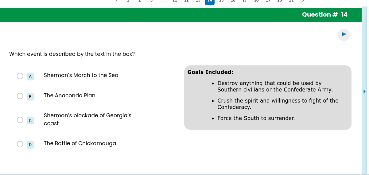 question # 14 which event is described by the text in the box? a sherma…