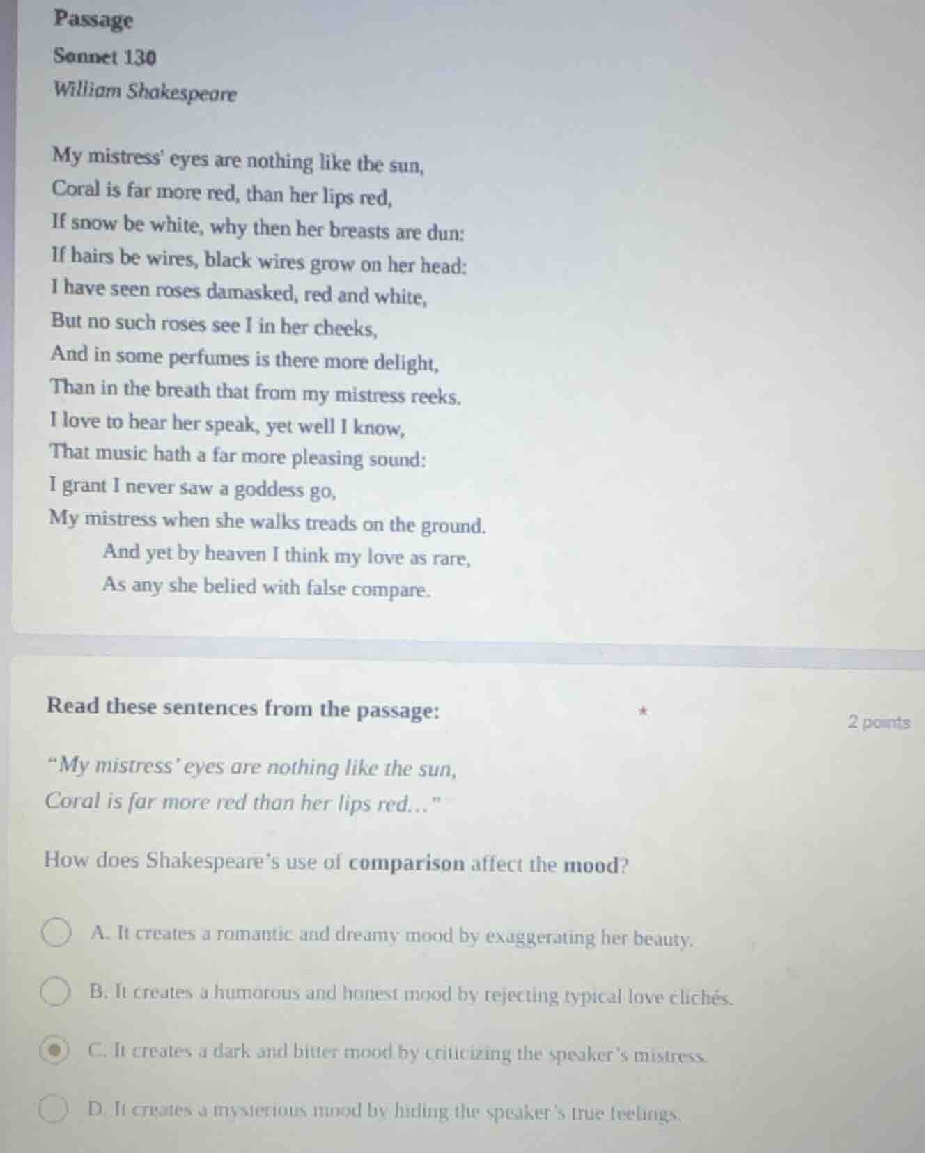 passage sonnet 130 william shakespeare my mistress eyes are nothing lik…