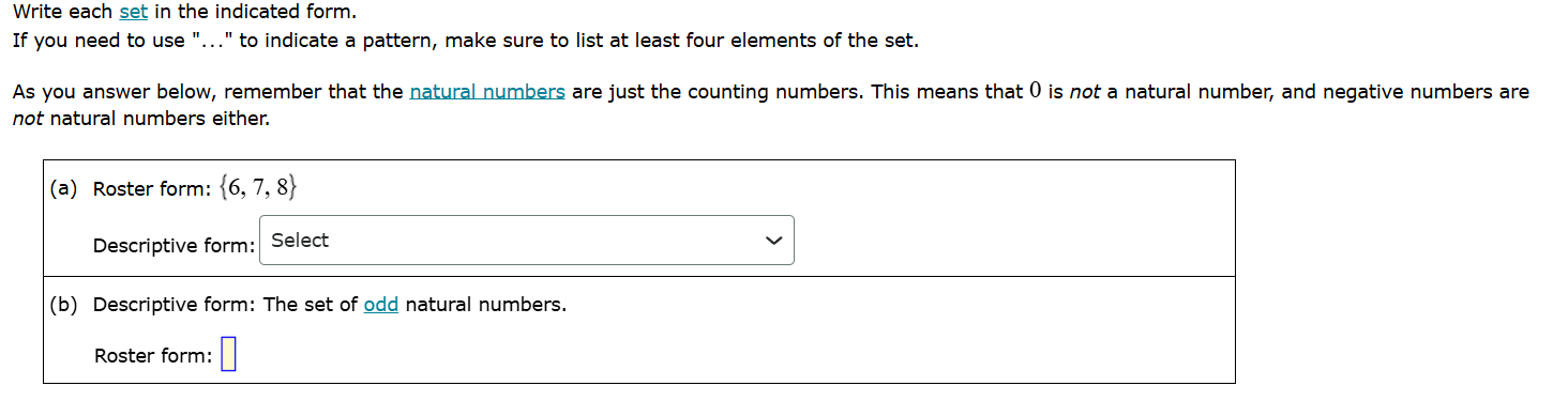 write each set in the indicated form. if you need to use \...\ to indic…