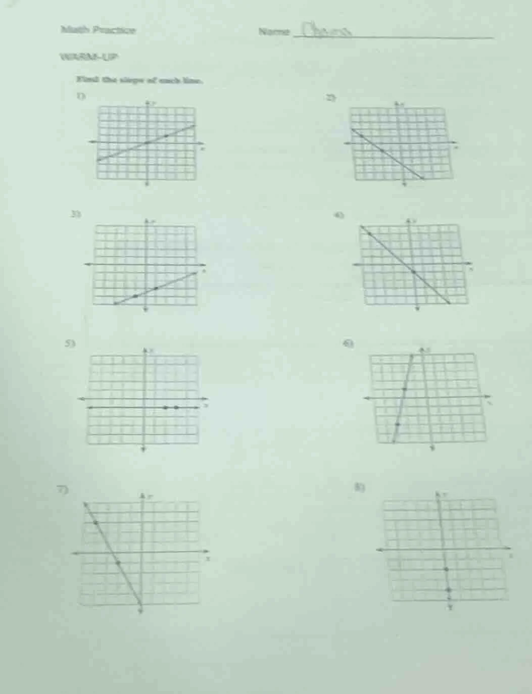 math practice name warm - up find the slope of each line. 1) 2) 3) 4) 5…