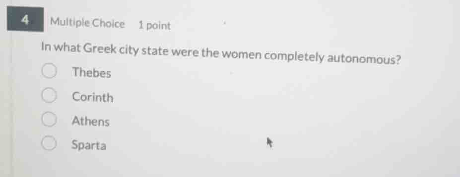 4 multiple choice 1 point in what greek city state were the women compl…