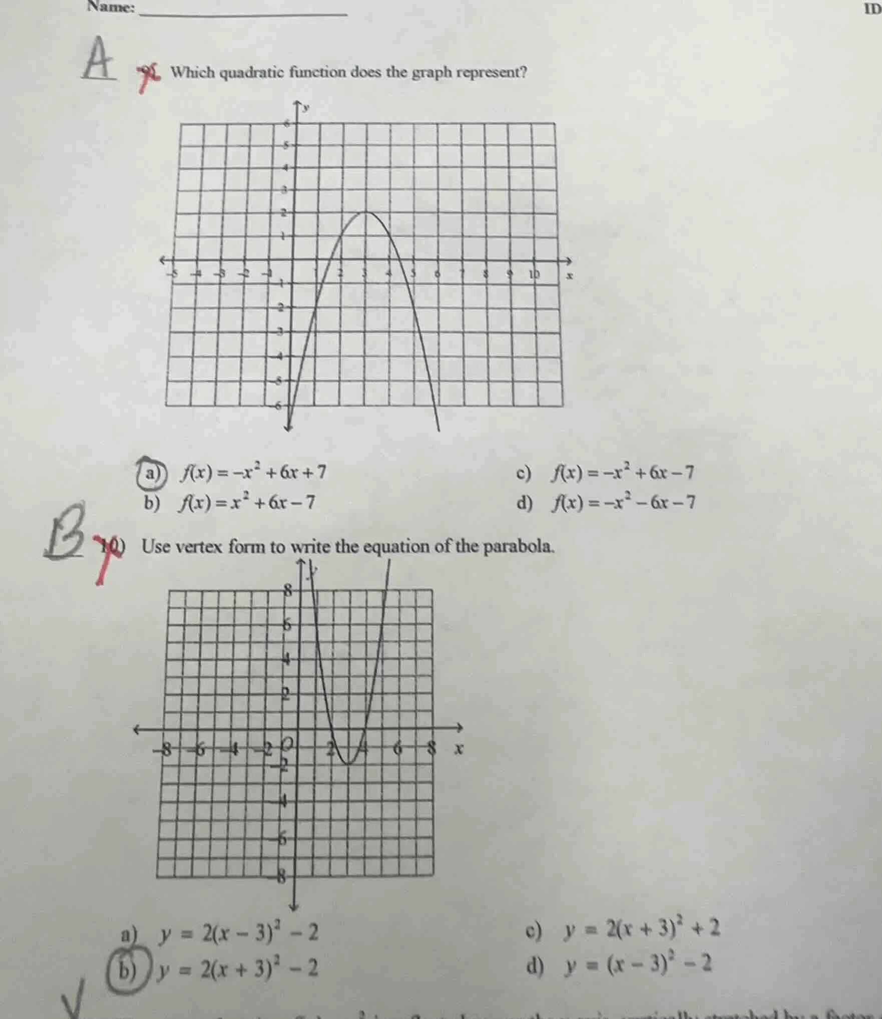 9. which quadratic function does the graph represent? a) $f(x) = -x^2 +…