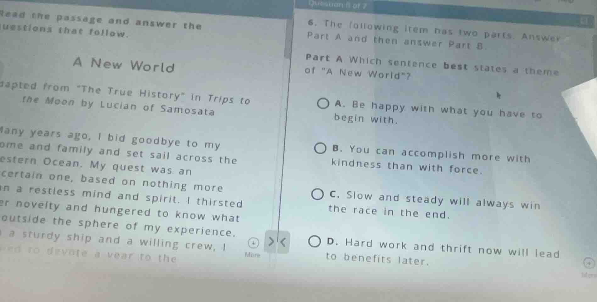 read the passage and answer the questions that follow. a new world dapt…