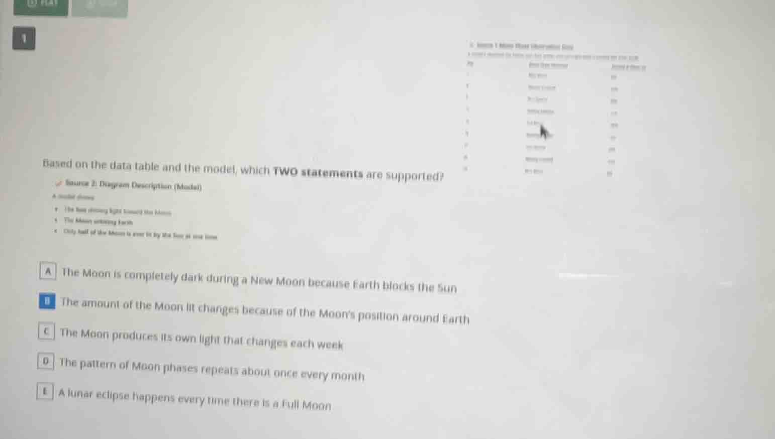 based on the data table and the model, which two statements are support…