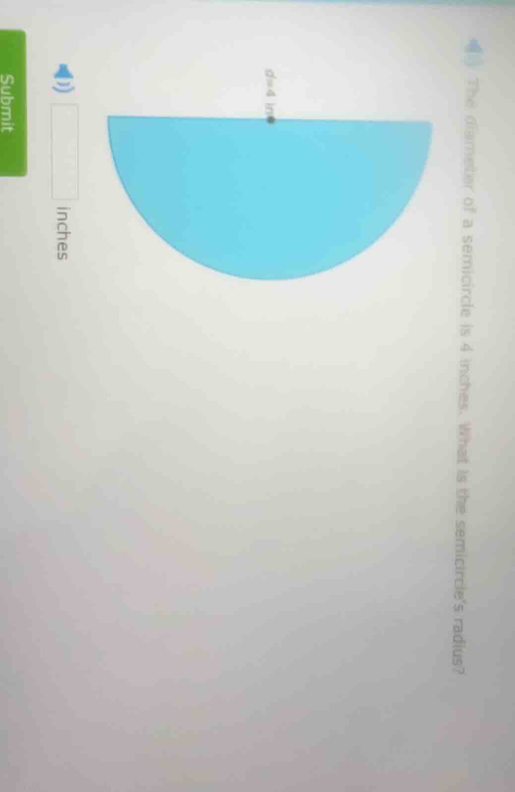 the diameter of a semicircle is 4 inches. what is the semicircle’s radi…
