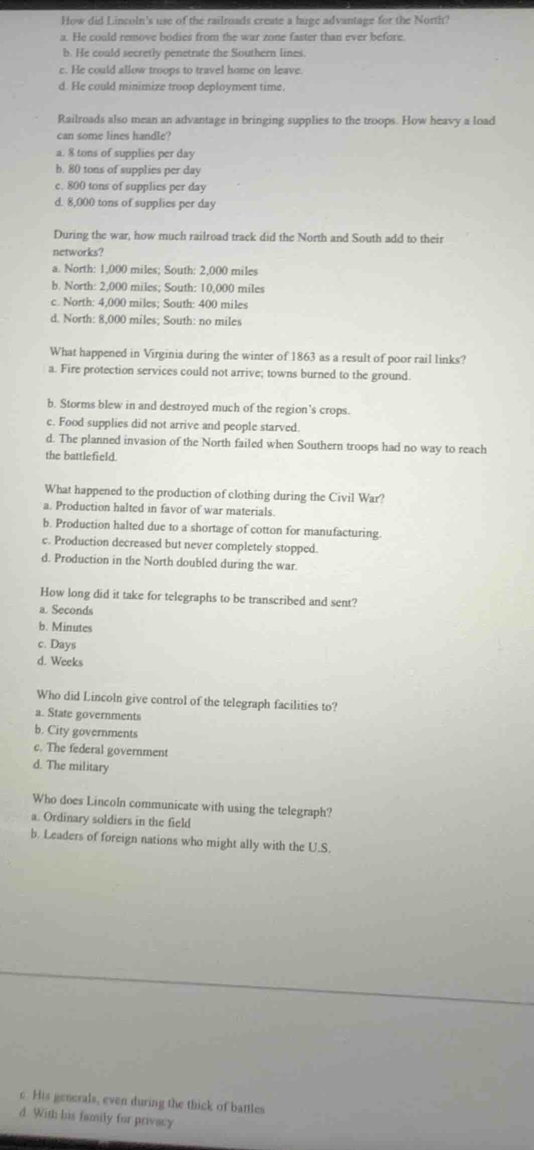 how did lincolns use of the railroads create a huge advantage for the n…