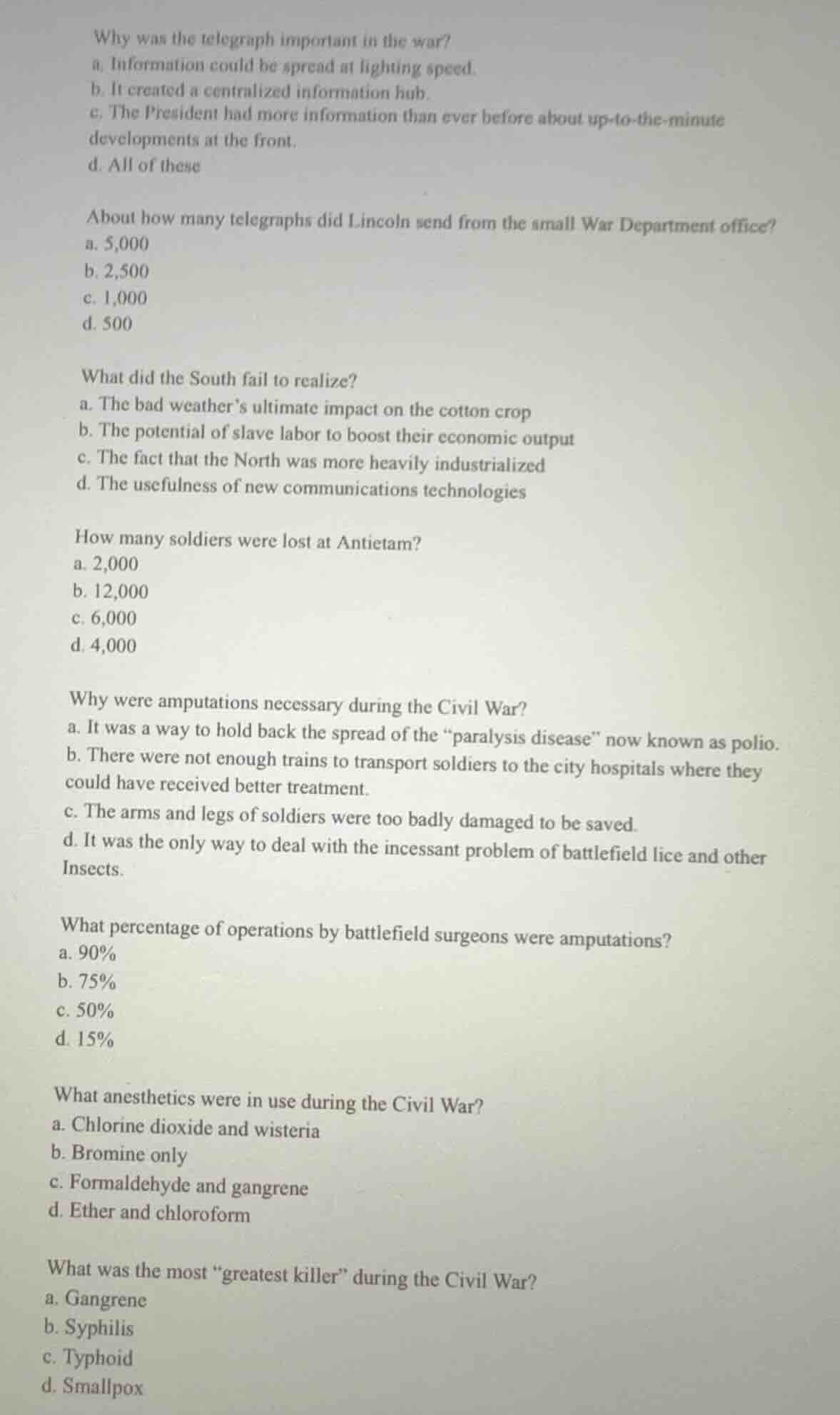 why was the telegraph important in the war? a. information could be spr…