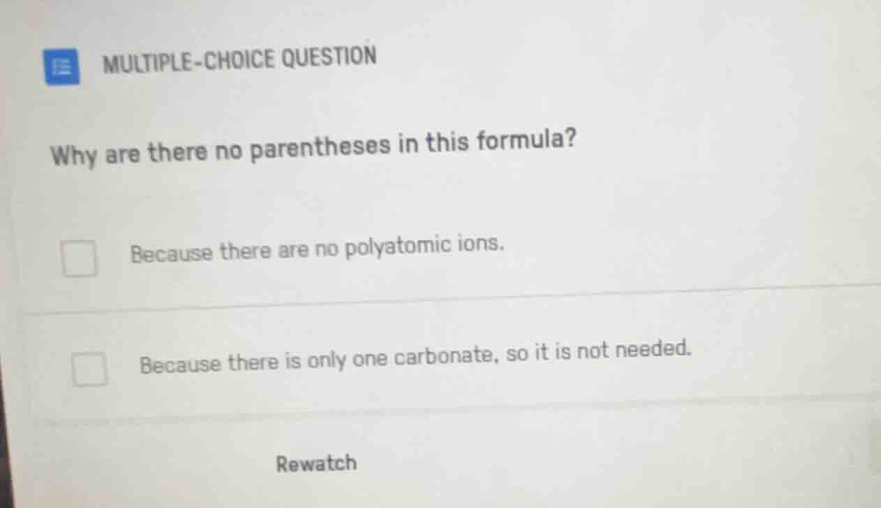 multiple-choice question why are there no parentheses in this formula? …