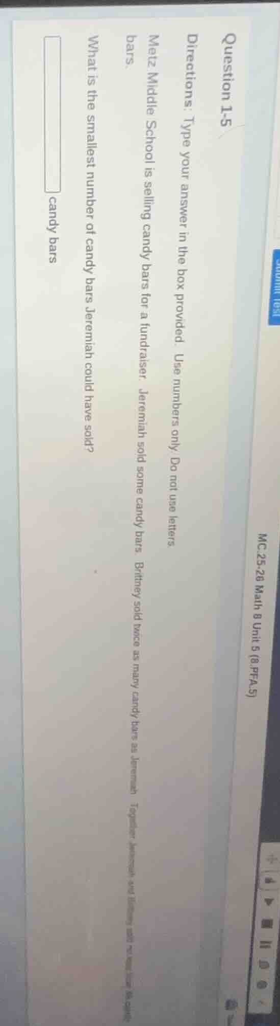 question 1-5 directions: type your answer in the box provided. use numb…