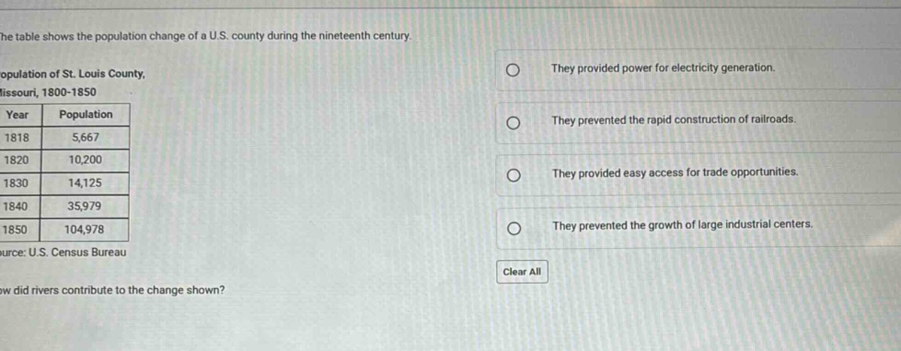 the table shows the population change of a u.s. county during the ninet…
