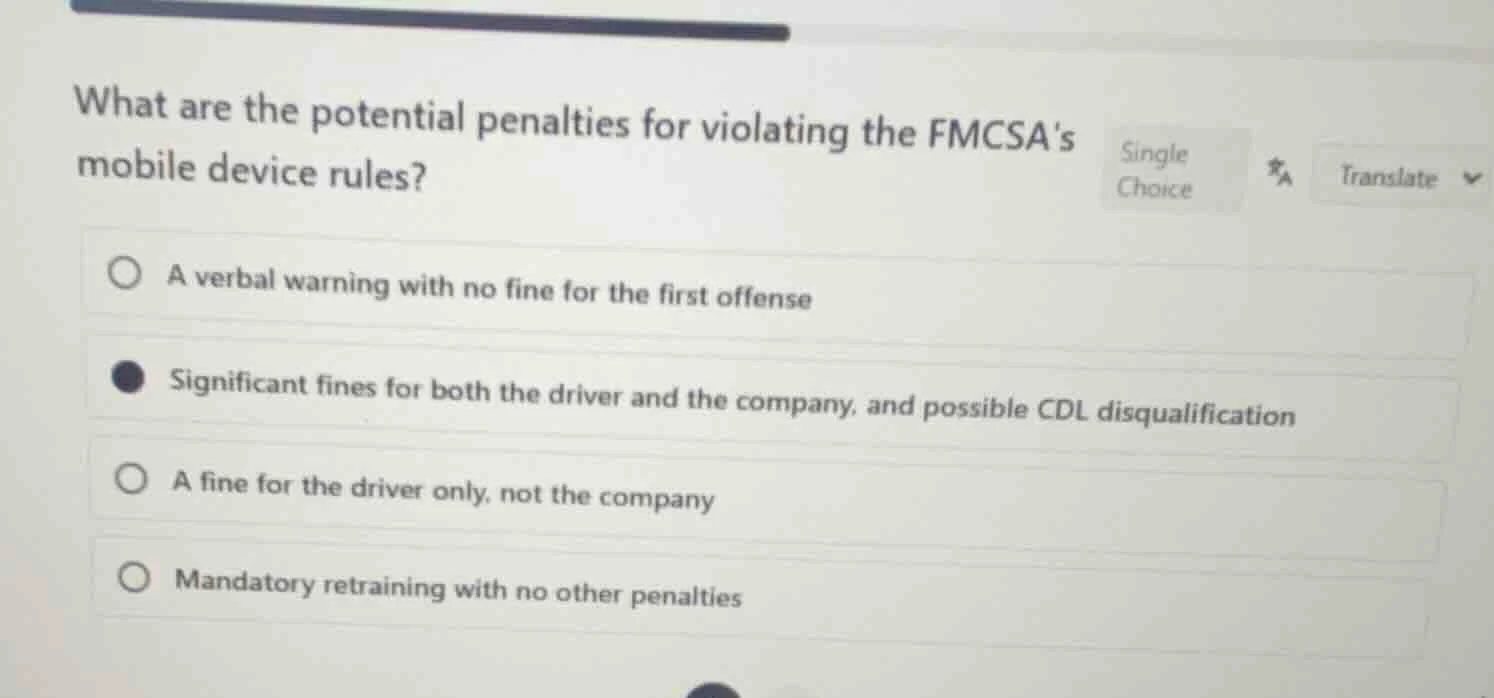 what are the potential penalties for violating the fmcsas mobile device…