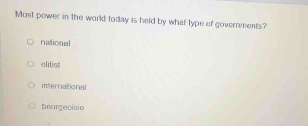 most power in the world today is held by what type of governments? nati…