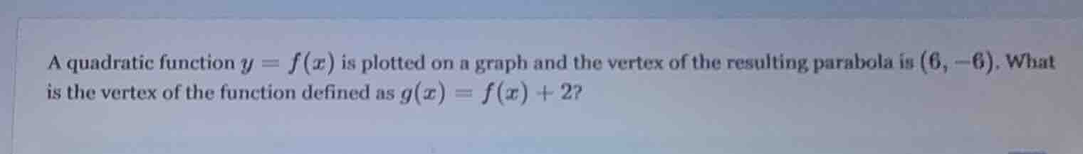 a quadratic function $y = f(x)$ is plotted on a graph and the vertex of…