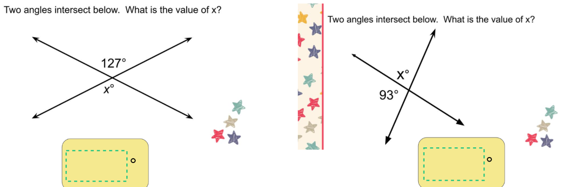 two angles intersect below. what is the value of x? two angles intersec…