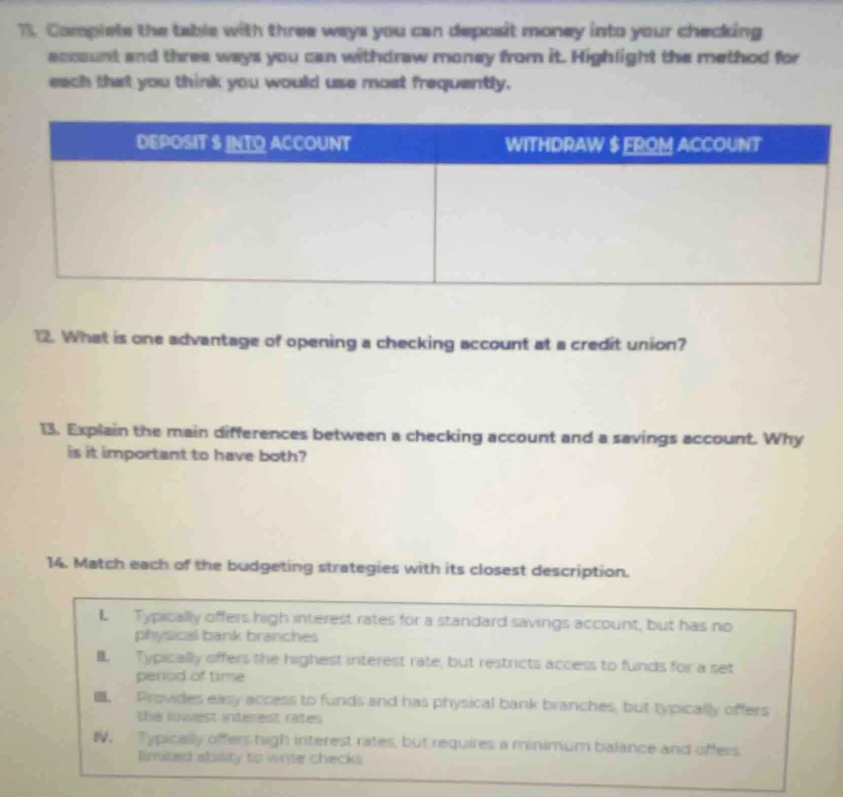 11. complete the table with three ways you can deposit money into your …