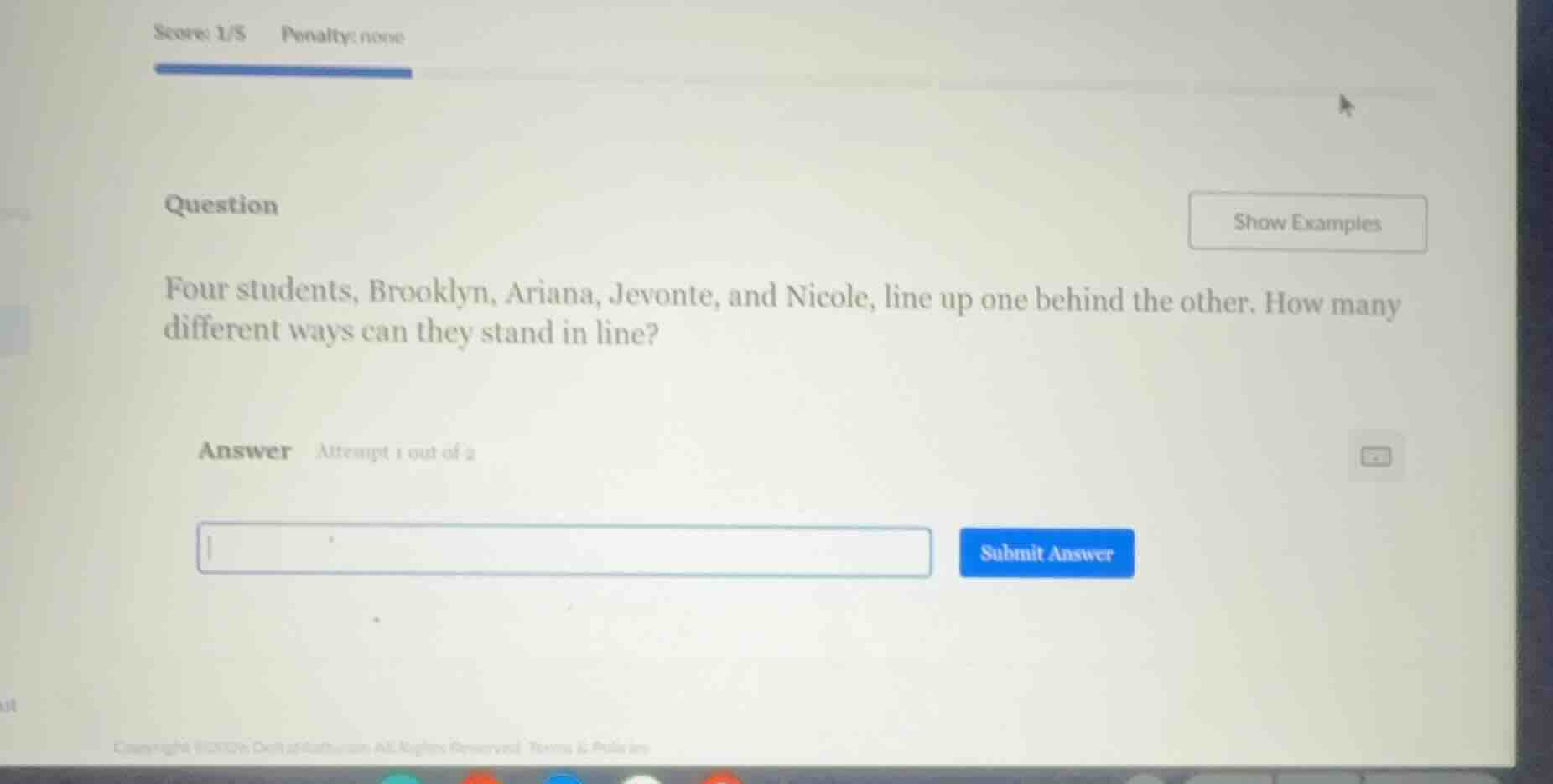 question four students, brooklyn, ariana, jevonte, and nicole, line up …