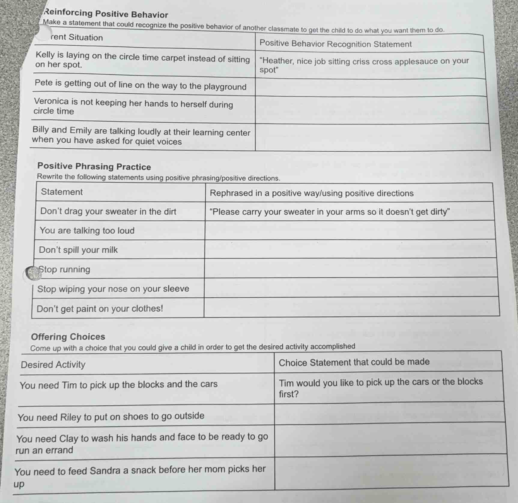 reinforcing positive behavior make a statement that could recognize the…