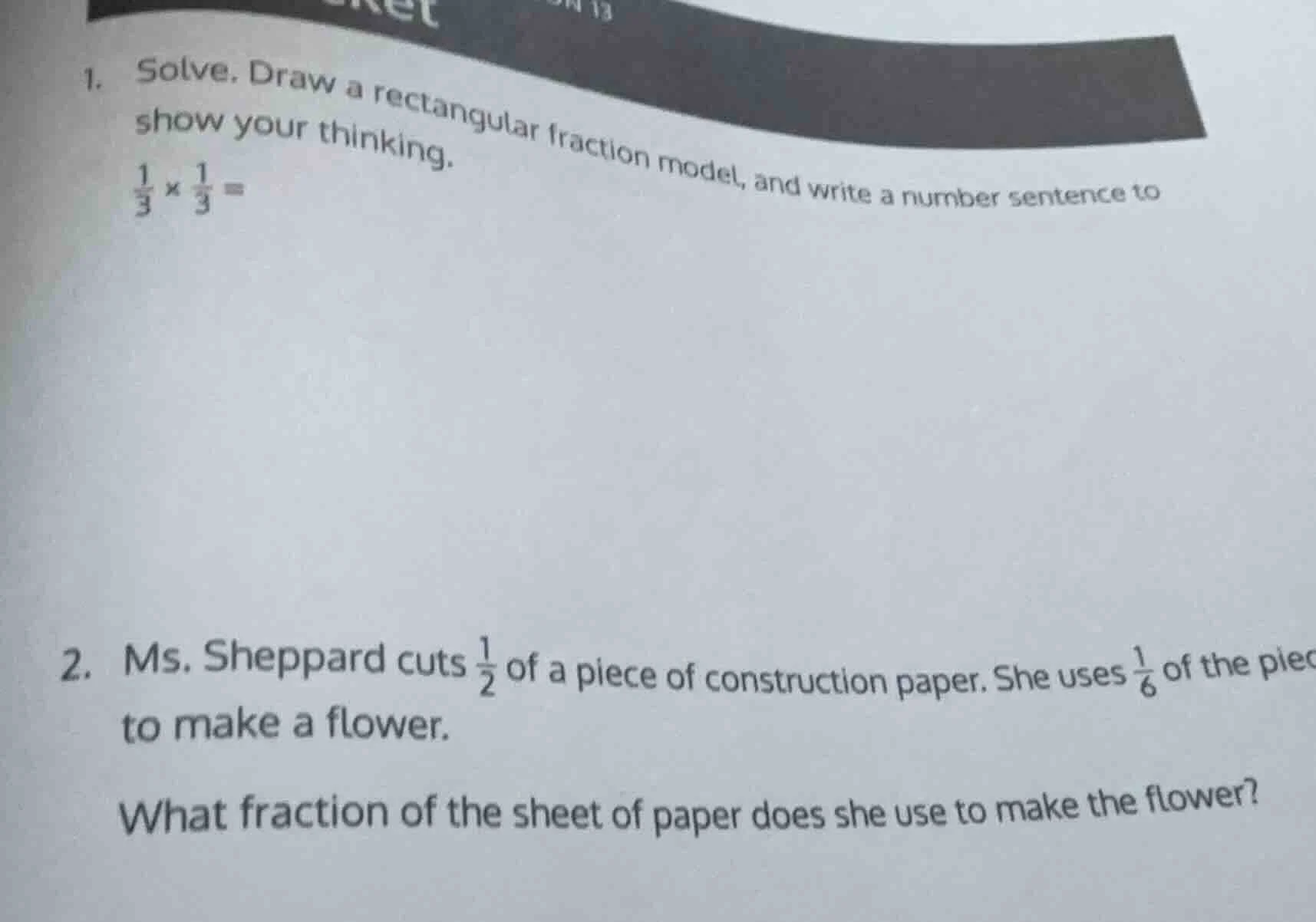 1. solve. draw a rectangular fraction model, and write a number sentenc…