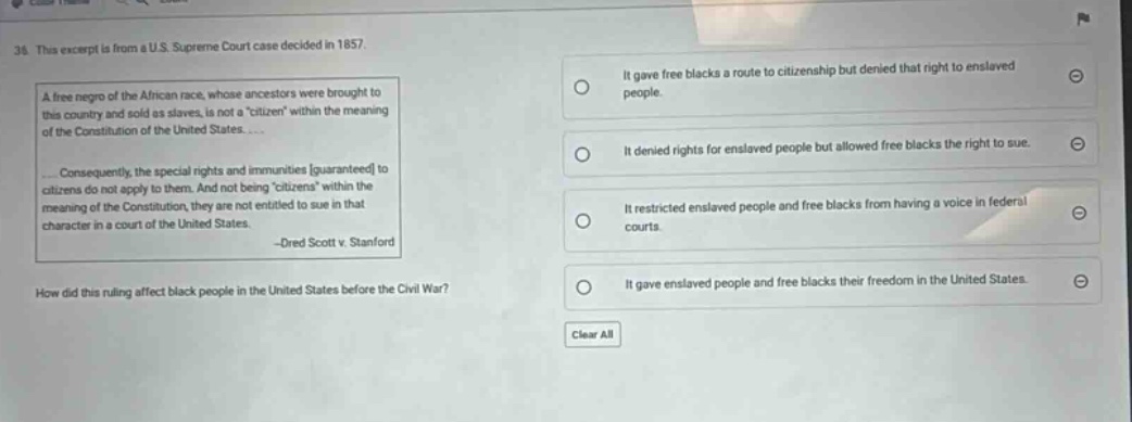 36. this excerpt is from a u.s. supreme court case decided in 1857. a f…