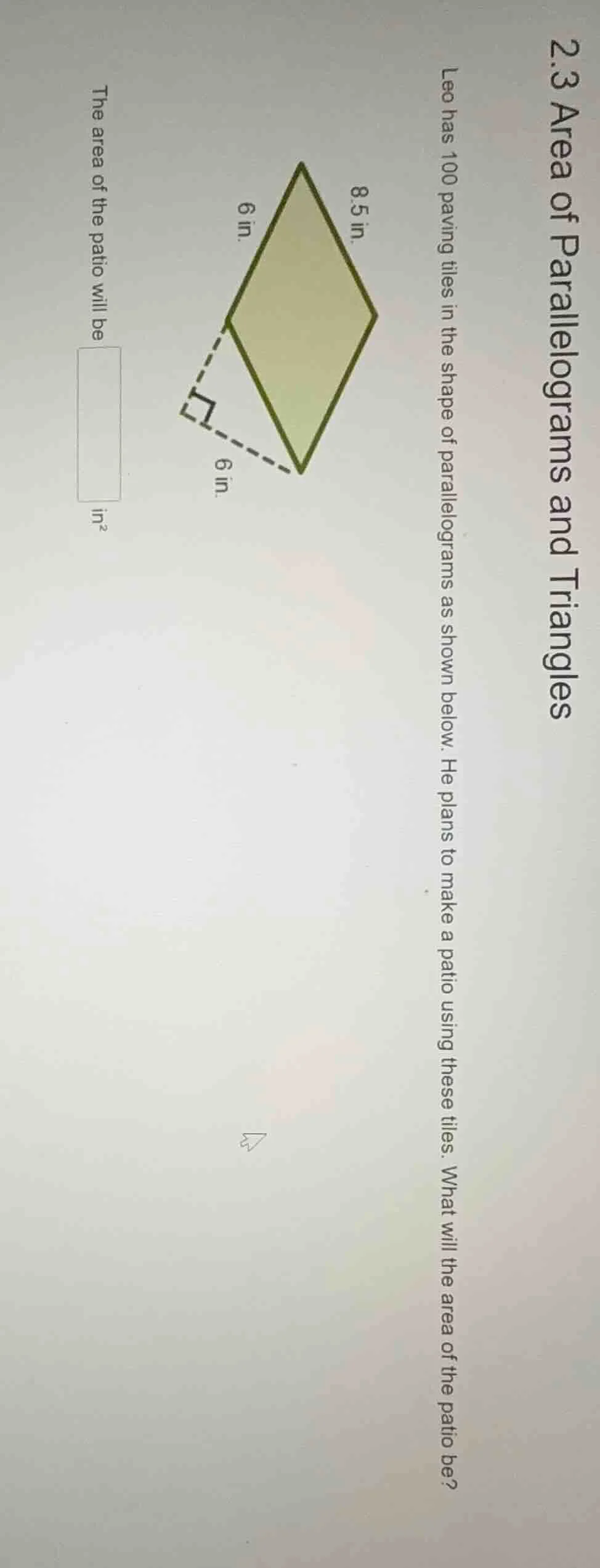 2.3 area of parallelograms and triangles leo has 100 paving tiles in th…