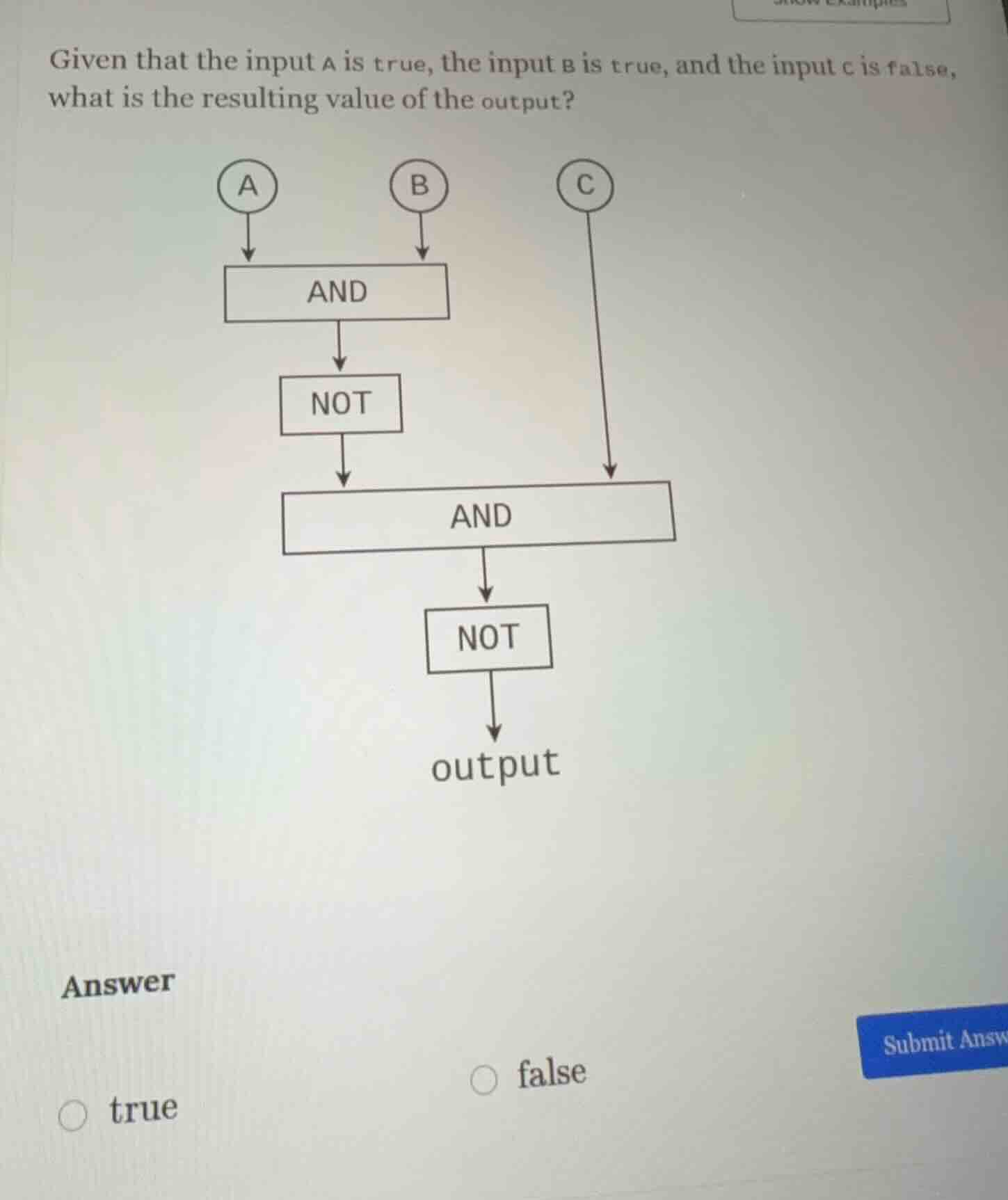 given that the input a is true, the input b is true, and the input c is…