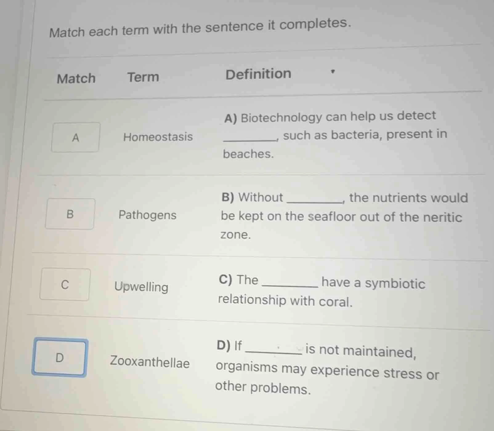 match each term with the sentence it completes. match\tterm\tdefinition…