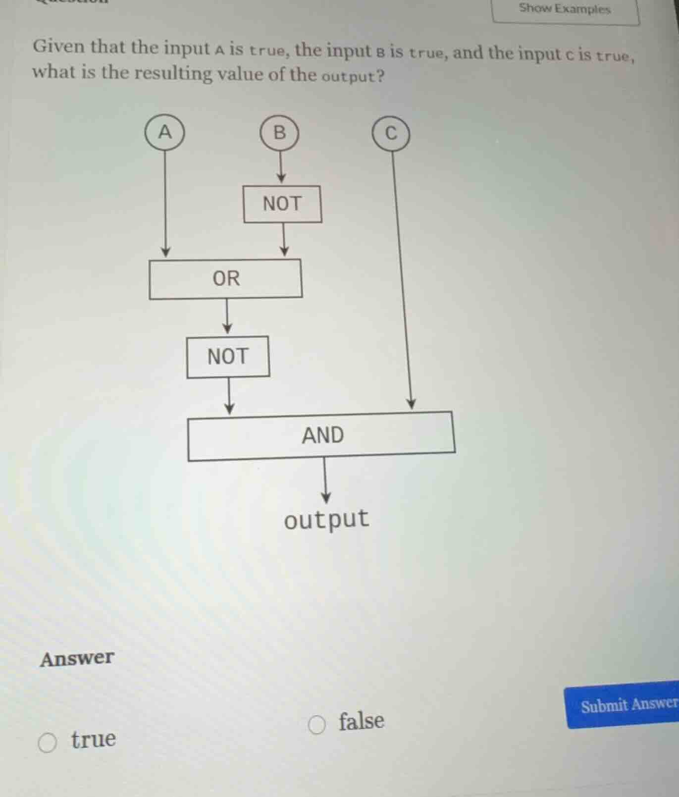 given that the input a is true, the input b is true, and the input c is…