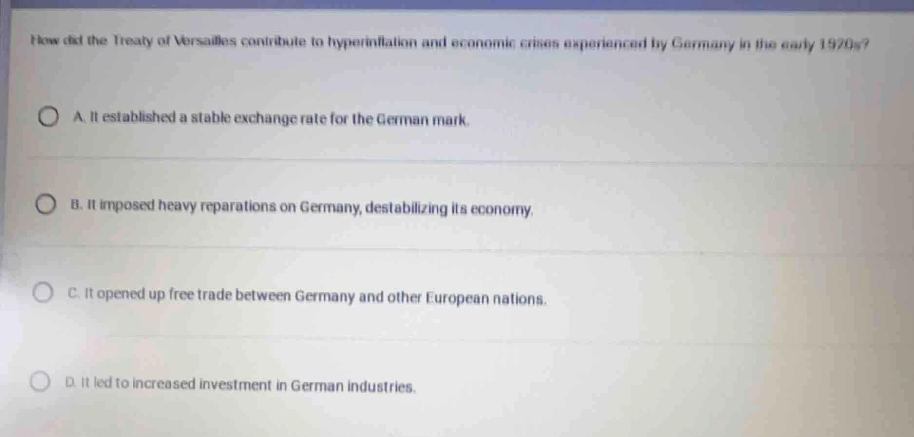 how did the treaty of versailles contribute to hyperinflation and econo…