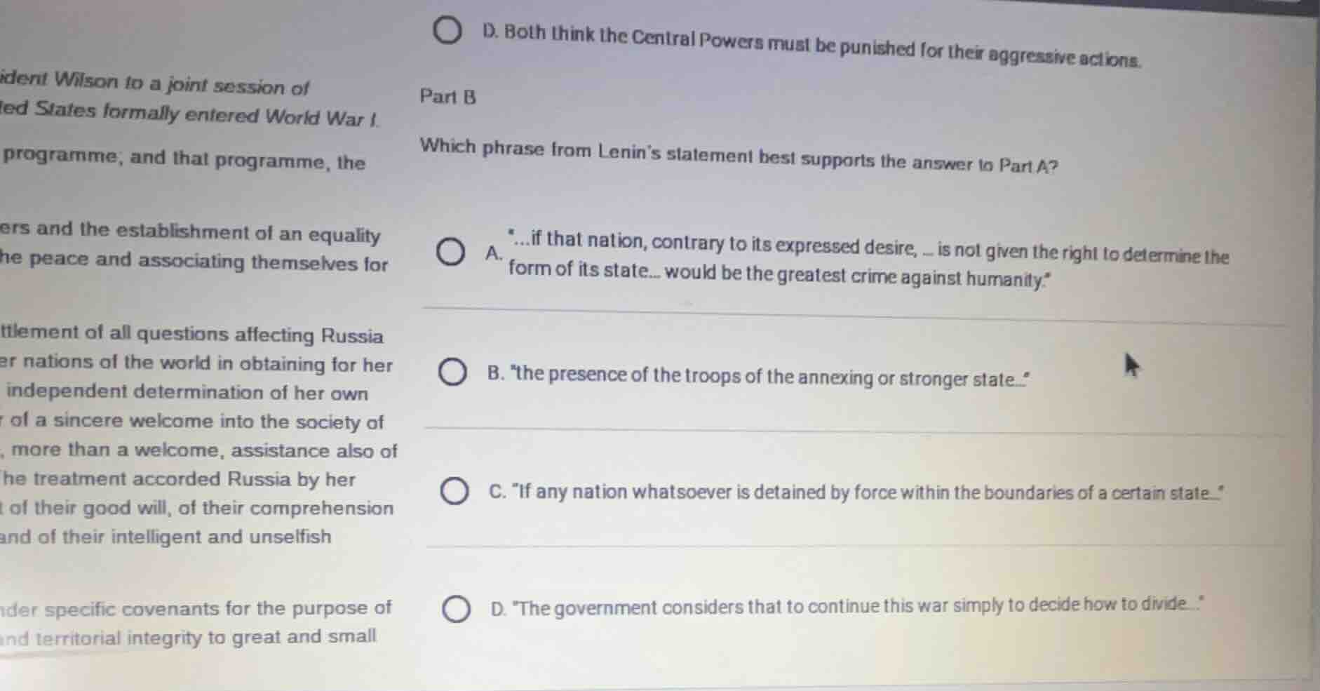 part b which phrase from lenin’s statement best supports the answer to …