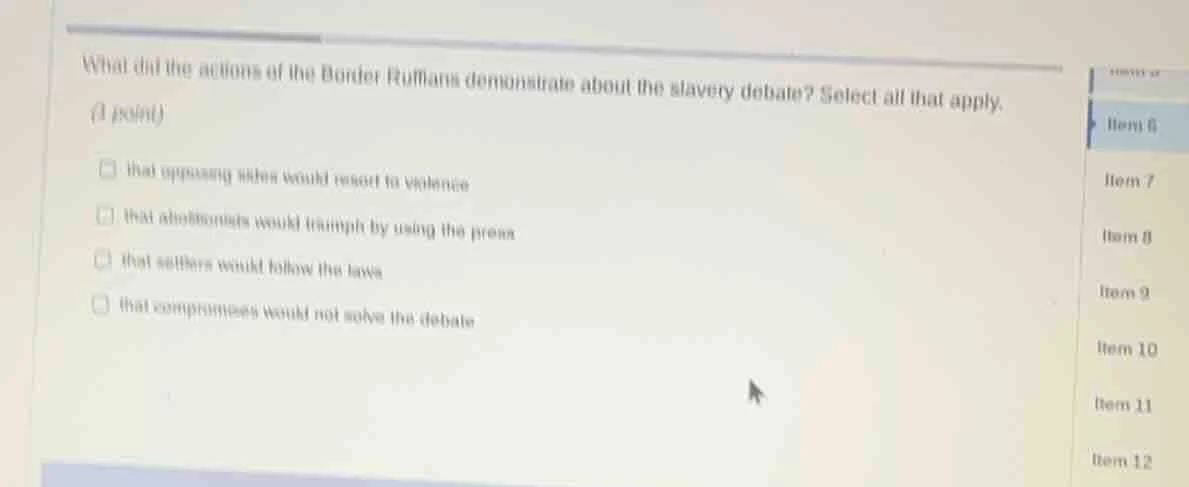 what did the actions of the border ruffians demonstrate about the slave…